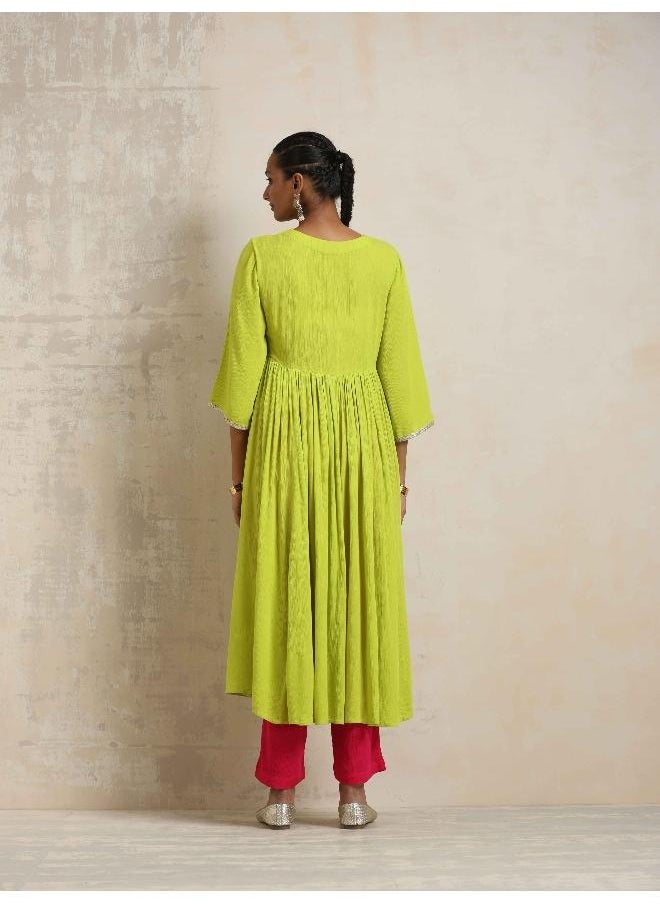 Lime Crinkle Anarkali Flared Kurta Set