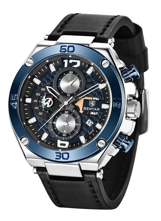 Watches for Men Quartz Movement Analog Chronograph Fashion Business Sport Design Leather Strap 30M Waterproof Mens Wrist Watch