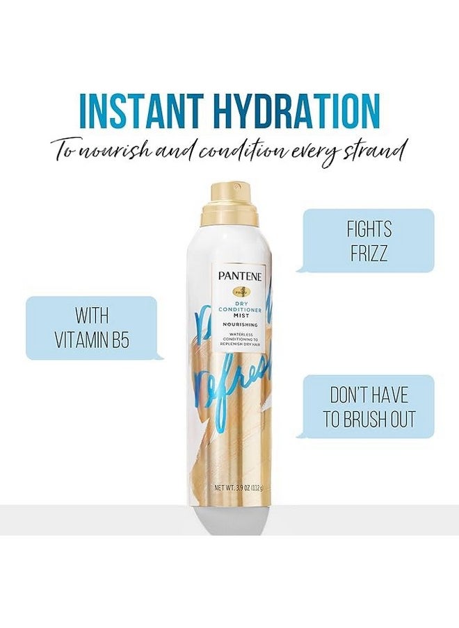Pantene Dry Conditioner Mist Spray for Hair, 3.9oz, Blue - Instant Hydration and Frizz Control with Vitamin B5, Safe for Color Treated Hair, Pro-V Refresh