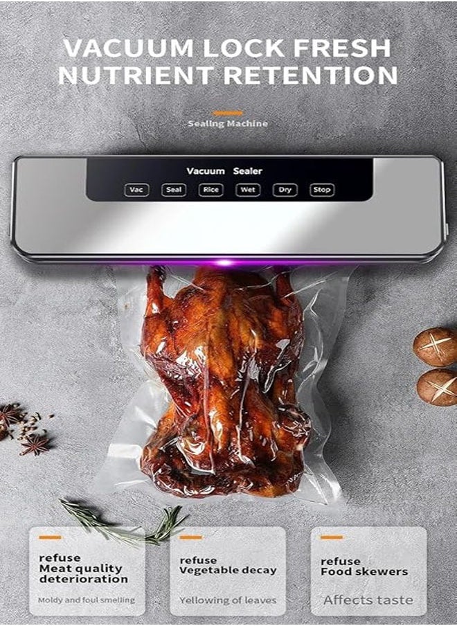 Vacuum sealing machine food vacuum saving, suction power is 80KPa, with 100pcs 20*30 grain bags, for food storage wet and dry automatic vacuum sealing machine