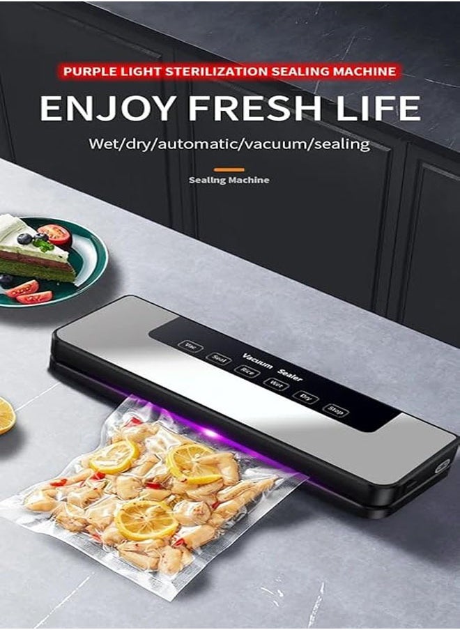 Vacuum sealing machine food vacuum saving, suction power is 80KPa, with 100pcs 20*30 grain bags, for food storage wet and dry automatic vacuum sealing machine
