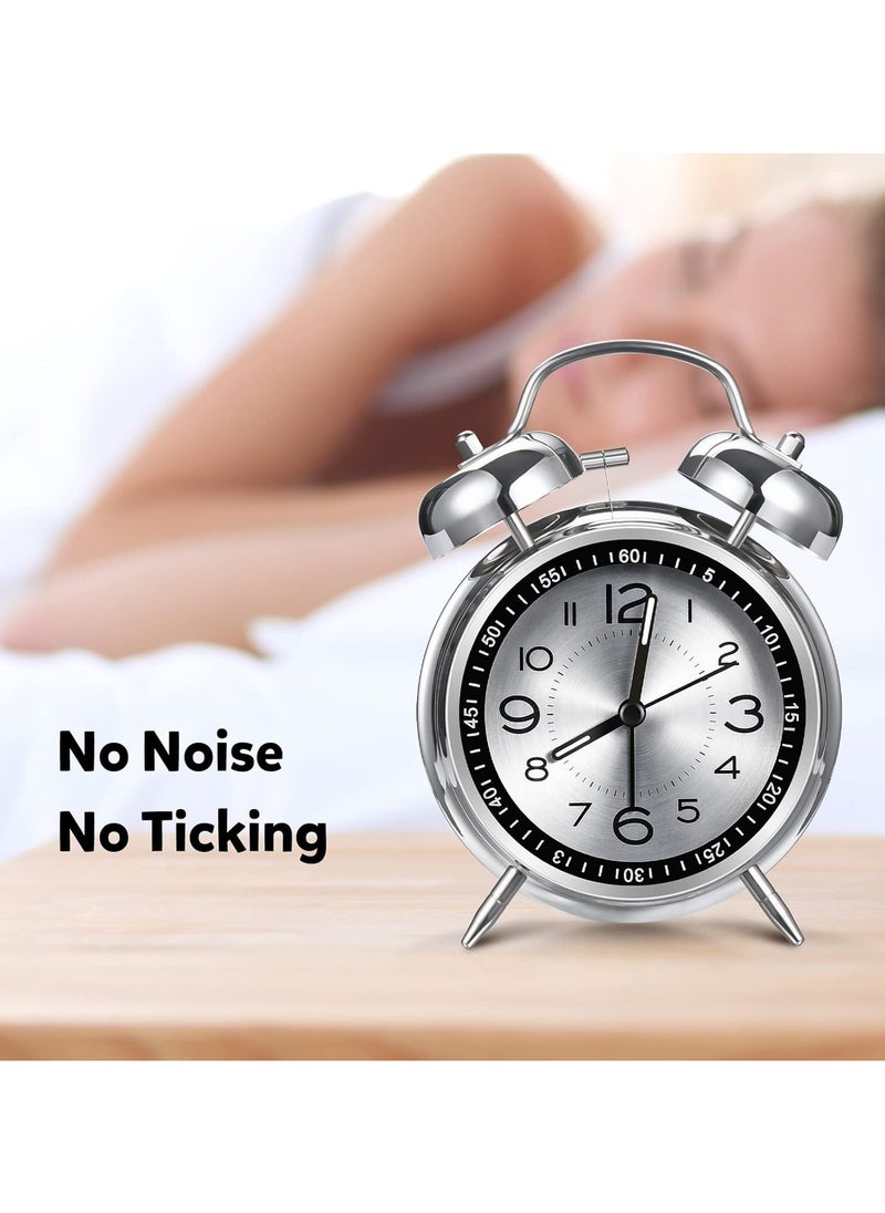 Loud Alarm Clock for Heavy Sleepers Adult, Vintage 4 Inch Silent Non-Ticking Quartz with Backlight, Double Bell Analog Kids Alarm Clock Bedroom Bedside