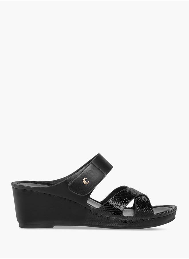 Women Cross Strap Slip-On Sandals with Wedge Heels