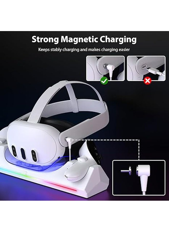 Meta Quest 3 RGB Light Charging Dock, 30W Fast Charging VR Headset Charging Dock for Quest 3 Headset and Controller Charging Station