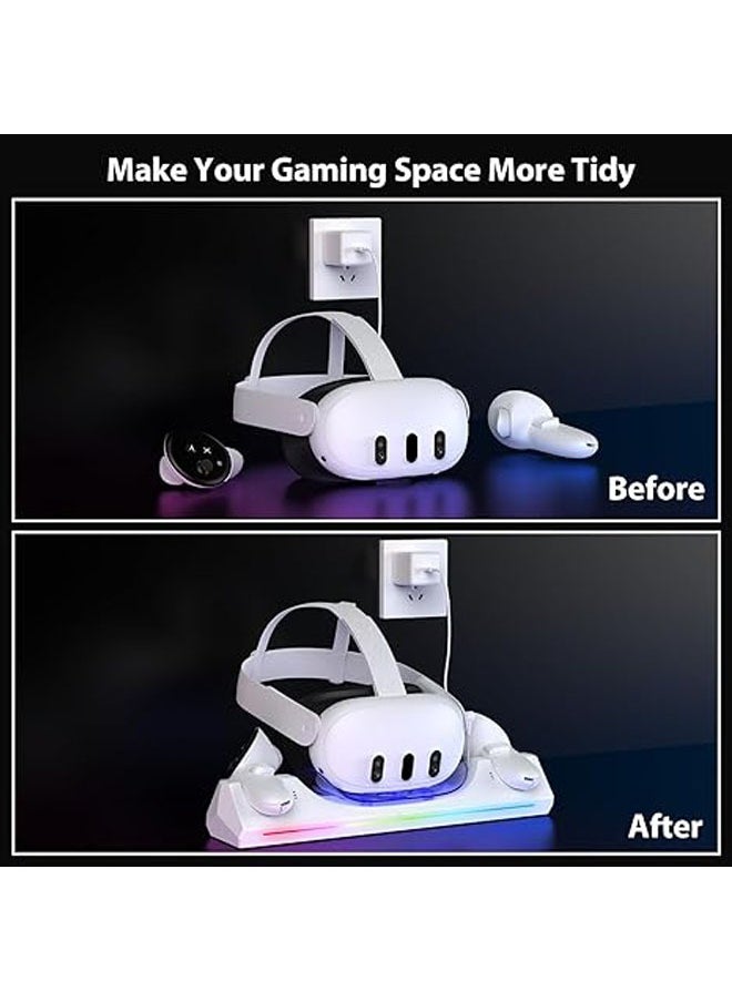 Meta Quest 3 RGB Light Charging Dock, 30W Fast Charging VR Headset Charging Dock for Quest 3 Headset and Controller Charging Station