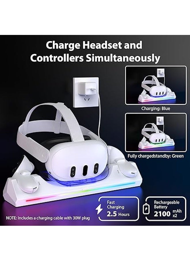 Meta Quest 3 RGB Light Charging Dock, 30W Fast Charging VR Headset Charging Dock for Quest 3 Headset and Controller Charging Station