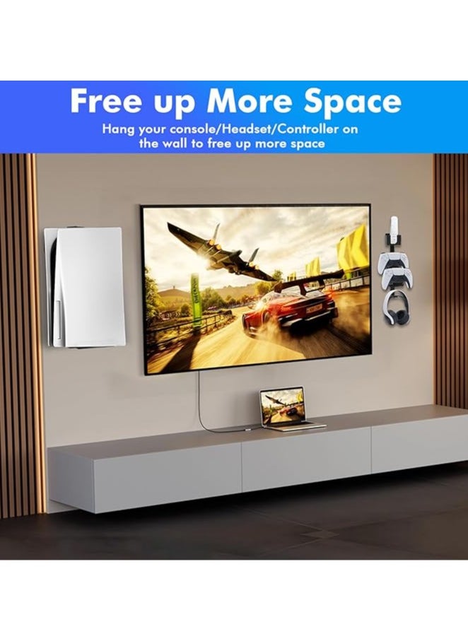 PS5 Wall Mount Playstation 5 Wall Mount Rugged Steel Wall Mount for Playstation 5 Disc and Digital Edition 5-in-1 PS5 Wall Mount Controller Stand Headset Hanger PS5 Accessories
