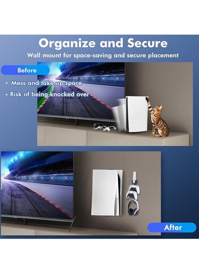 PS5 Wall Mount Playstation 5 Wall Mount Rugged Steel Wall Mount for Playstation 5 Disc and Digital Edition 5-in-1 PS5 Wall Mount Controller Stand Headset Hanger PS5 Accessories