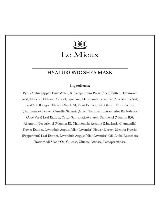 Le Mieux Hyaluronic Shea Mask - Hydrating Cream Mask for Dry & Mature Skin with Shea Butter & Botanical Extracts, Hyaluronic Acid Facial Mask with No Parabens or Sulfates (2 oz / 60 ml)