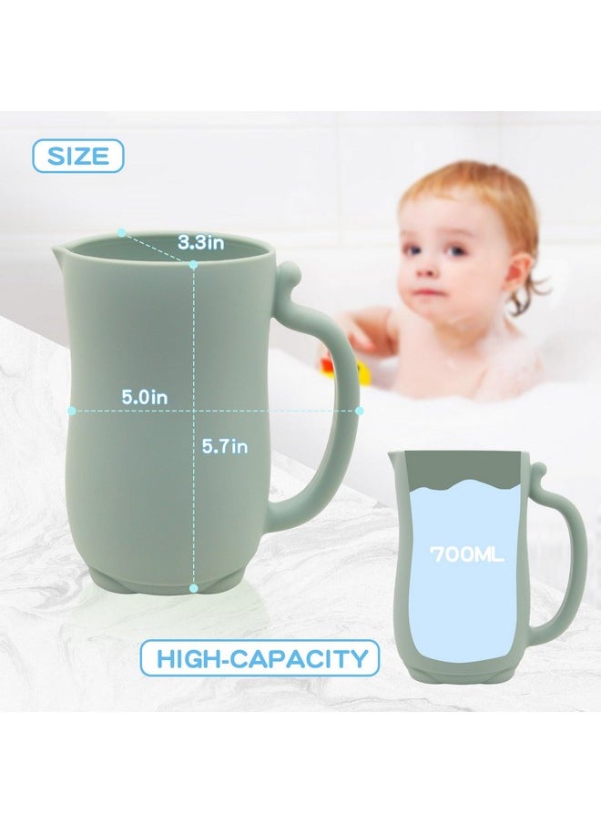 Baby Bath Rinse Cup - Food Grade Silicone - Shampoo & Body Washing Rinser Cup For Kids With Easy Grip Handle To Rinse Baby Shampoo And Soap - Baby Essentials (Light Green)
