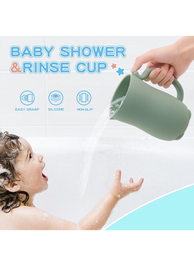 Baby Bath Rinse Cup - Food Grade Silicone - Shampoo & Body Washing Rinser Cup For Kids With Easy Grip Handle To Rinse Baby Shampoo And Soap - Baby Essentials (Light Green)