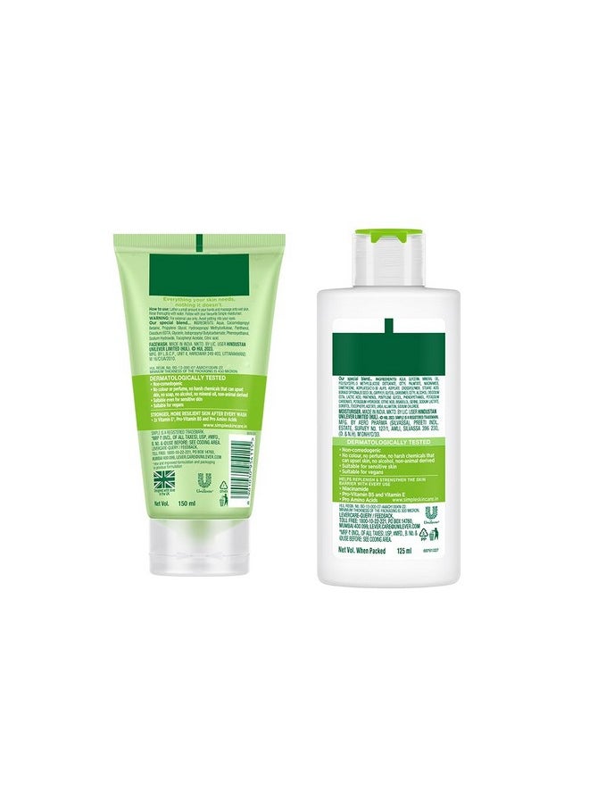 Simple Kind To Skin Refreshing Facial Wash 150 Ml & Hydrating Light Moisturiser| Face Cream for All Skin Types|125 ml