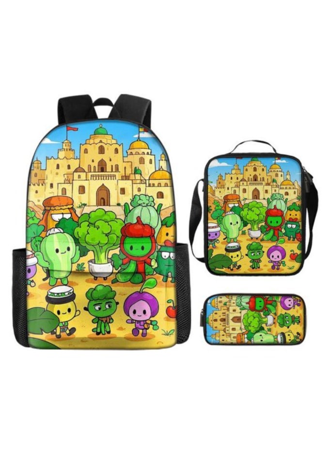 Cartoon three-piece schoolbag with front pocket - 451