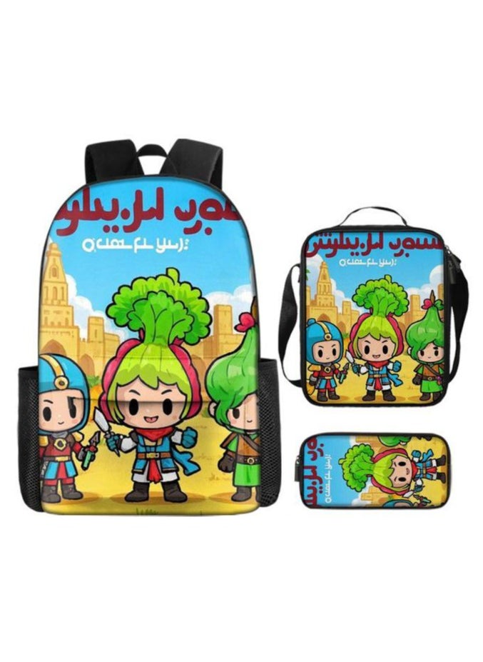 Cartoon three-piece schoolbag with front pocket - 455