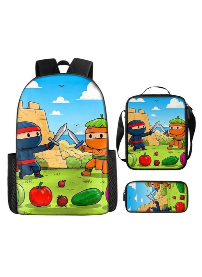 Cartoon three-piece schoolbag with front pocket - 142