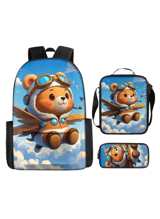 Cartoon three-piece schoolbag with front pocket - 1004