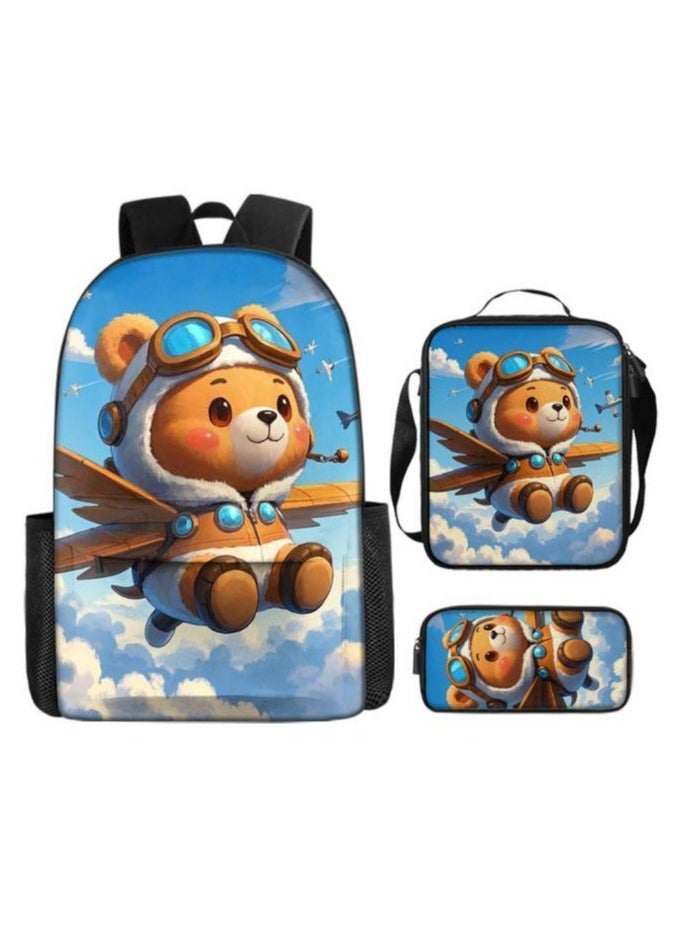Cartoon three-piece schoolbag with front pocket - 1004