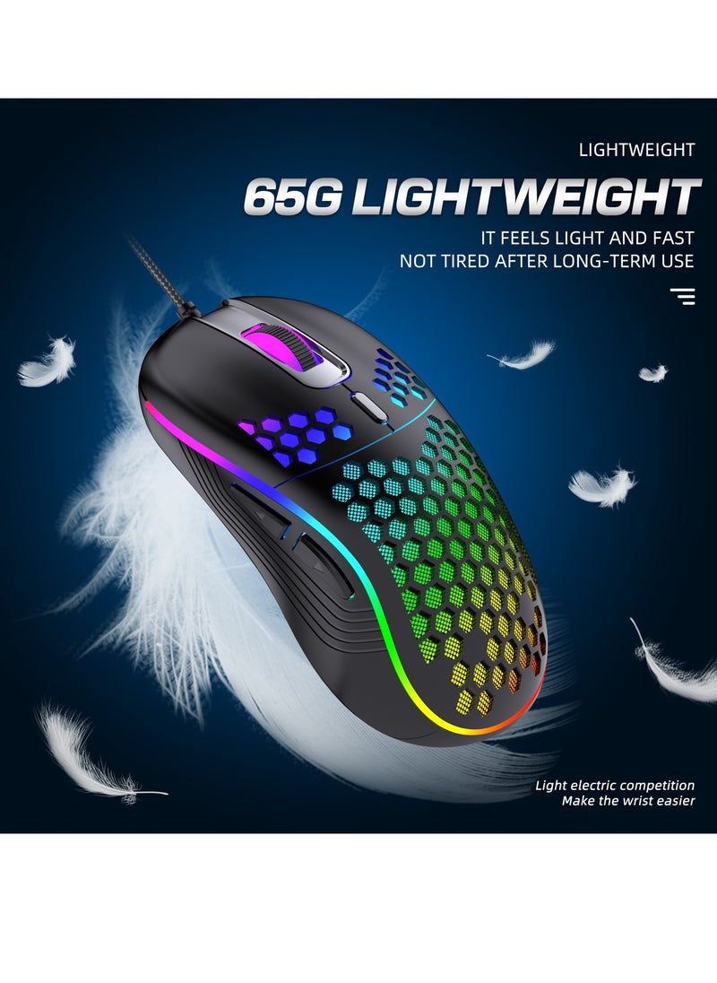 Honeycomb Gaming Mouse - Light Weight RGB PC Mouse - 65 g PC Accessories - USB Mouse Wired - Matte White Wired Gaming Mouse