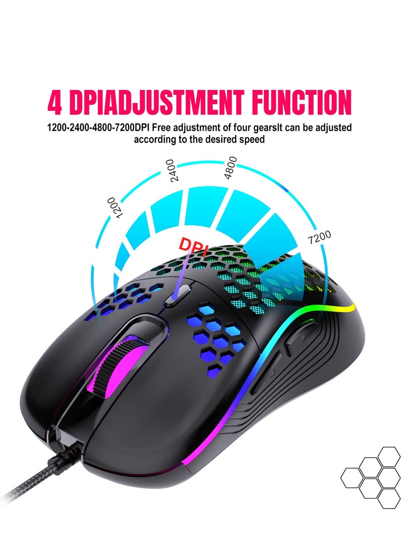 Honeycomb Gaming Mouse - Light Weight RGB PC Mouse - 65 g PC Accessories - USB Mouse Wired - Matte White Wired Gaming Mouse