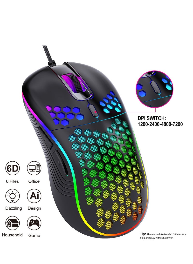 Honeycomb Gaming Mouse - Light Weight RGB PC Mouse - 65 g PC Accessories - USB Mouse Wired - Matte White Wired Gaming Mouse
