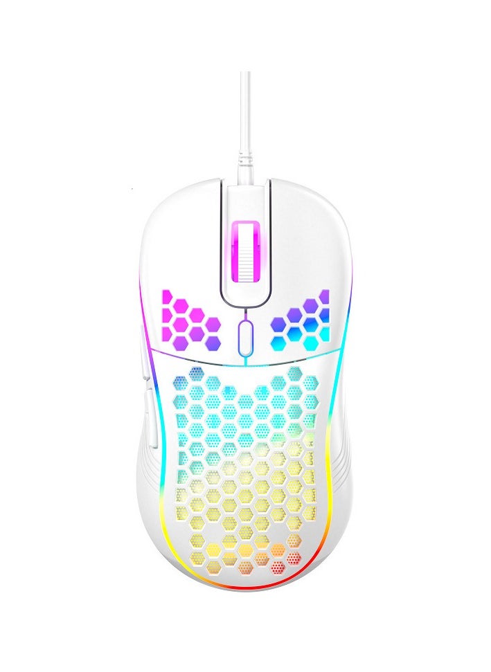 Honeycomb Gaming Mouse - Light Weight RGB PC Mouse - 65 g PC Accessories - USB Mouse Wired - Matte White Wired Gaming Mouse