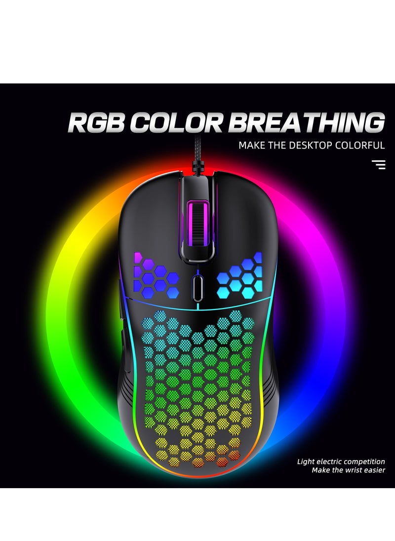 Honeycomb Gaming Mouse - Light Weight RGB PC Mouse - 65 g PC Accessories - USB Mouse Wired - Matte White Wired Gaming Mouse