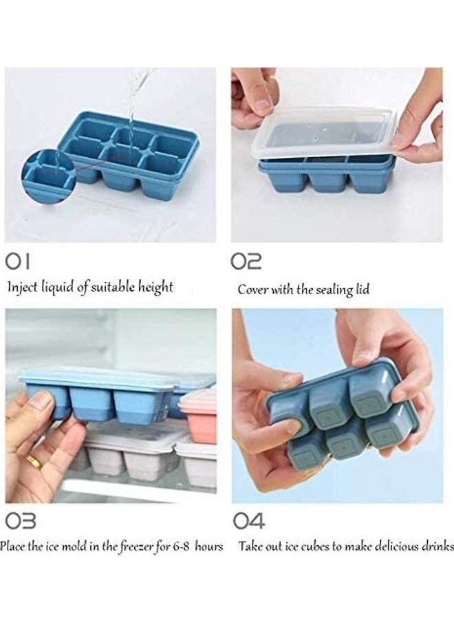 3 Packs With Removable Lid Easy Release Flexible Ice Cube Mold Multicolour