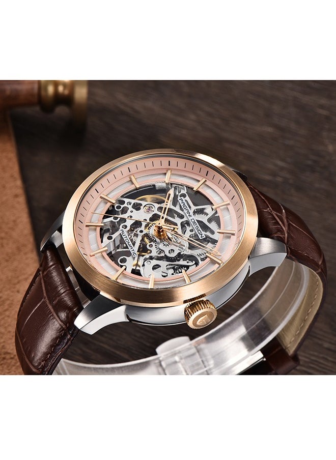Men's Skeleton Automatic Watches Genuine Leather Strap Waterproof Wrist Watch for Man