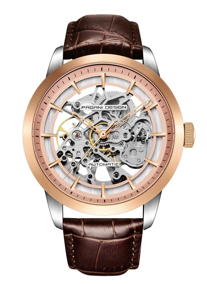 Men's Skeleton Automatic Watches Genuine Leather Strap Waterproof Wrist Watch for Man