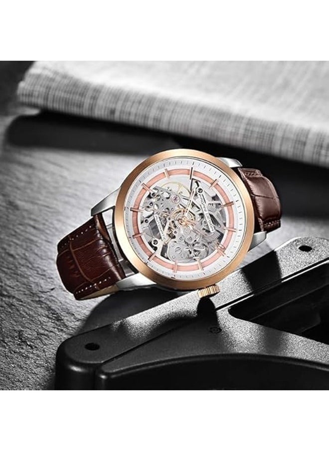 Men's Skeleton Automatic Watches Genuine Leather Strap Waterproof Wrist Watch for Man
