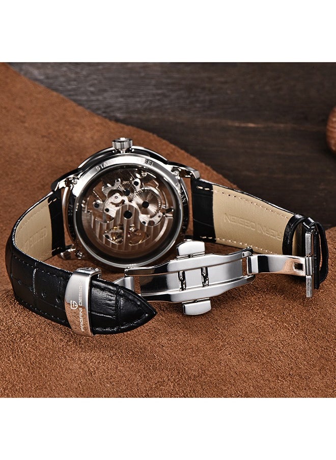 Men's Skeleton Automatic Watches Genuine Leather Strap Waterproof Wrist Watch for Man