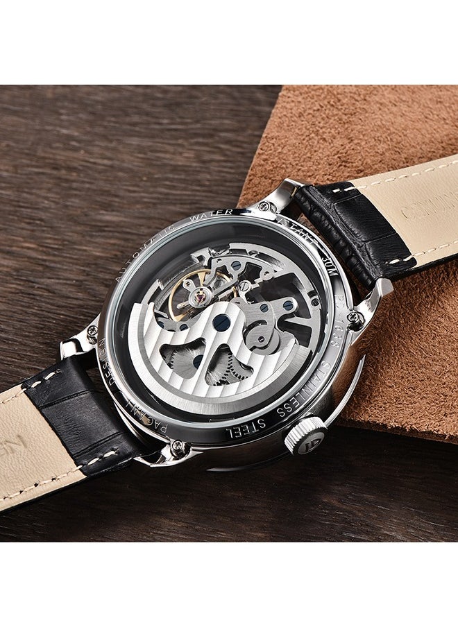 Men's Skeleton Automatic Watches Genuine Leather Strap Waterproof Wrist Watch for Man