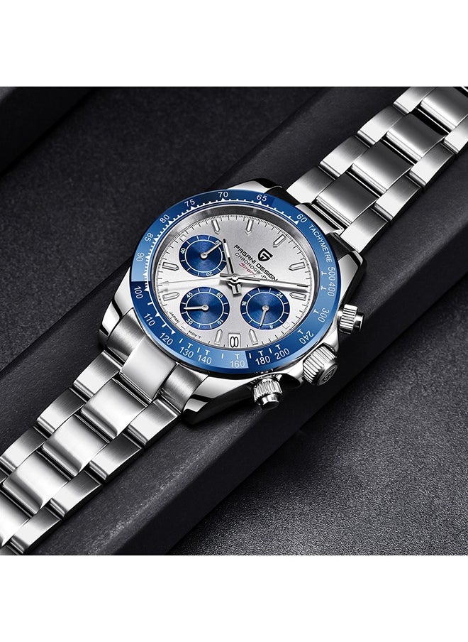 Men's Quartz Watches Chronograph Sports Wrist Watch with VK63 Movement Sapphire Ceramic Bezel Waterproof Stainless Steel Strap