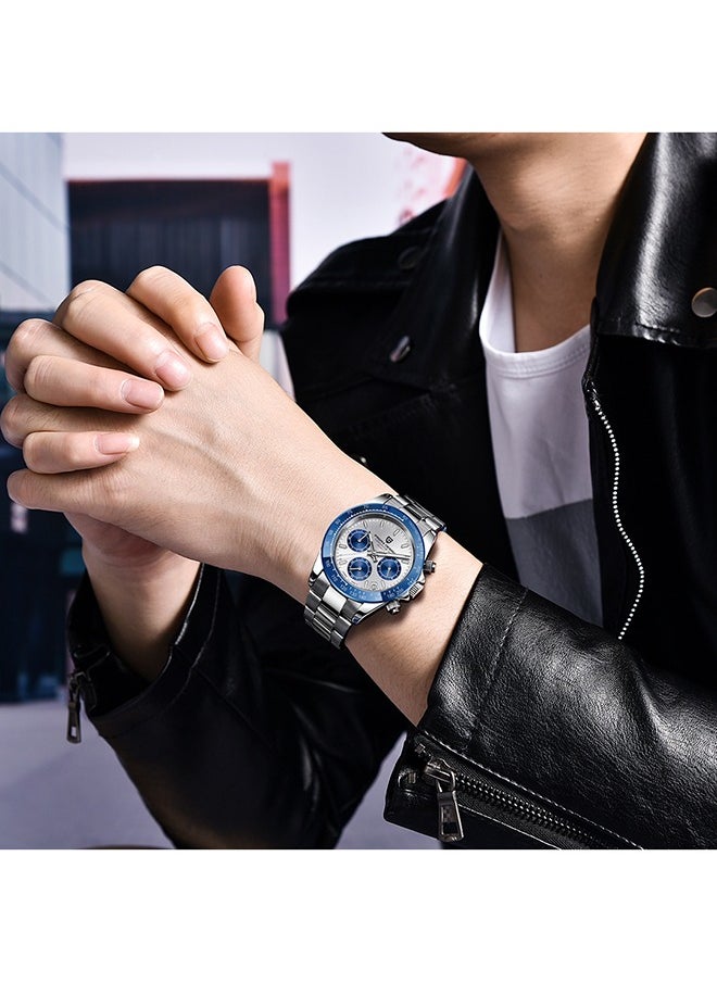 Men's Quartz Watches Chronograph Sports Wrist Watch with VK63 Movement Sapphire Ceramic Bezel Waterproof Stainless Steel Strap