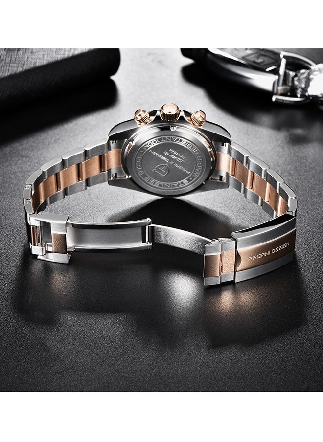 Rose Gold Men's Quartz Watches Chronograph Sports Wrist Watch with VK63 Movement Sapphire Glass Waterproof Stainless Steel Strap