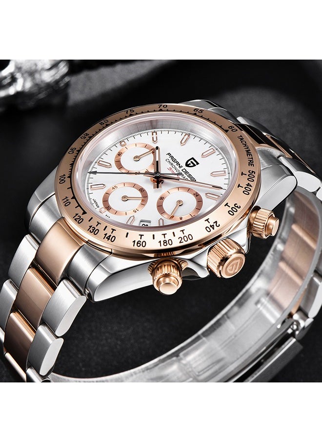Rose Gold Men's Quartz Watches Chronograph Sports Wrist Watch with VK63 Movement Sapphire Glass Waterproof Stainless Steel Strap