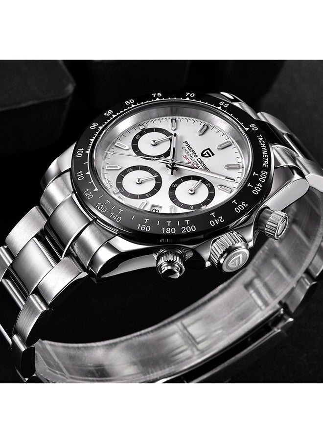 Men's Quartz Watches Chronograph Sports Wrist Watch with VK63 Movement Sapphire Glass Waterproof Stainless Steel Strap Ceramic Bezel