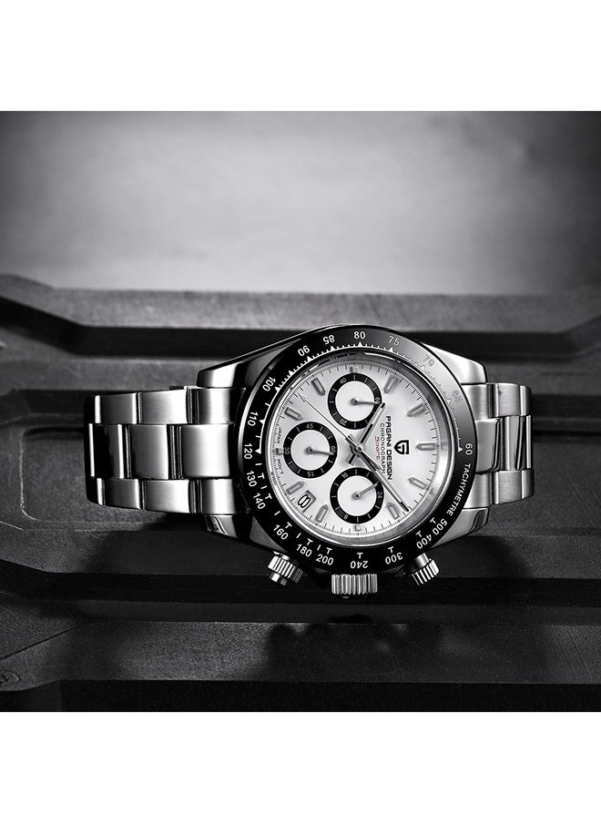 Men's Quartz Watches Chronograph Sports Wrist Watch with VK63 Movement Sapphire Glass Waterproof Stainless Steel Strap Ceramic Bezel