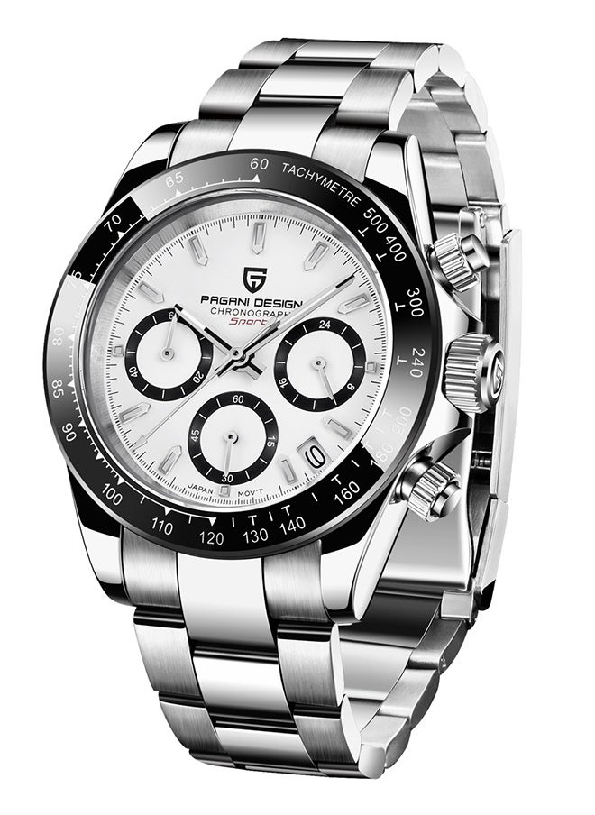 Men's Quartz Watches Chronograph Sports Wrist Watch with VK63 Movement Sapphire Glass Waterproof Stainless Steel Strap Ceramic Bezel