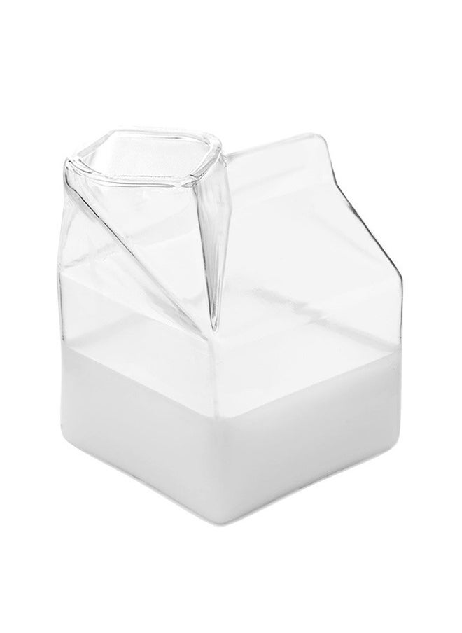 Square Coffee Mug Transparent 7.5x7.5x9.5cm，Glass Milk Carton Creamer Pitcher Cute Clear Milk Carton Cup Mini Creamer Pitcher Container 350ml