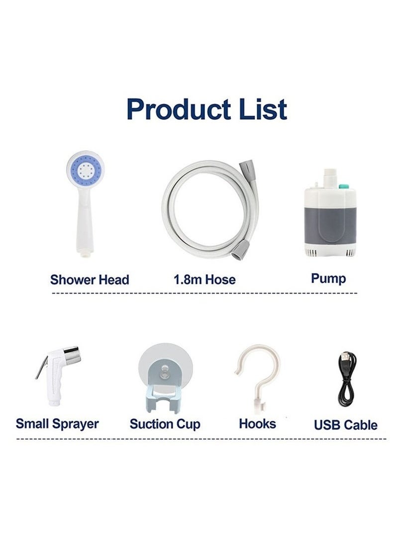 Portable Shower, Portable Camp Shower Pump with Rechargeable Battery, Portable Shower for Camping, Portable Outdoor Shower Head for Camping, Hiking, Traveling