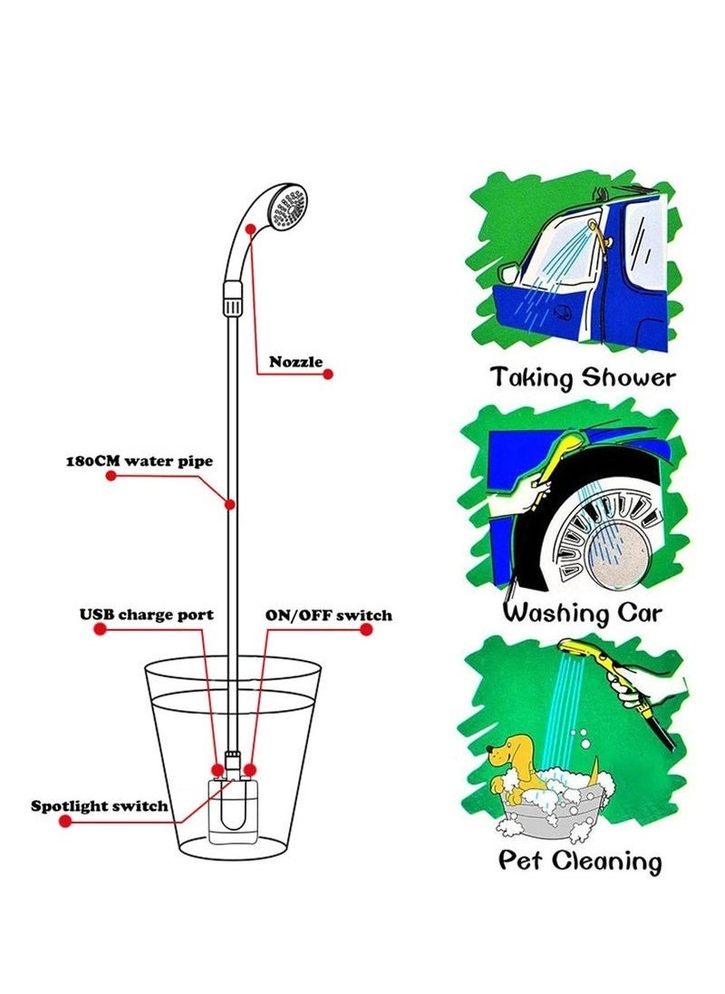 Portable Shower, Portable Camp Shower Pump with Rechargeable Battery, Portable Shower for Camping, Portable Outdoor Shower Head for Camping, Hiking, Traveling