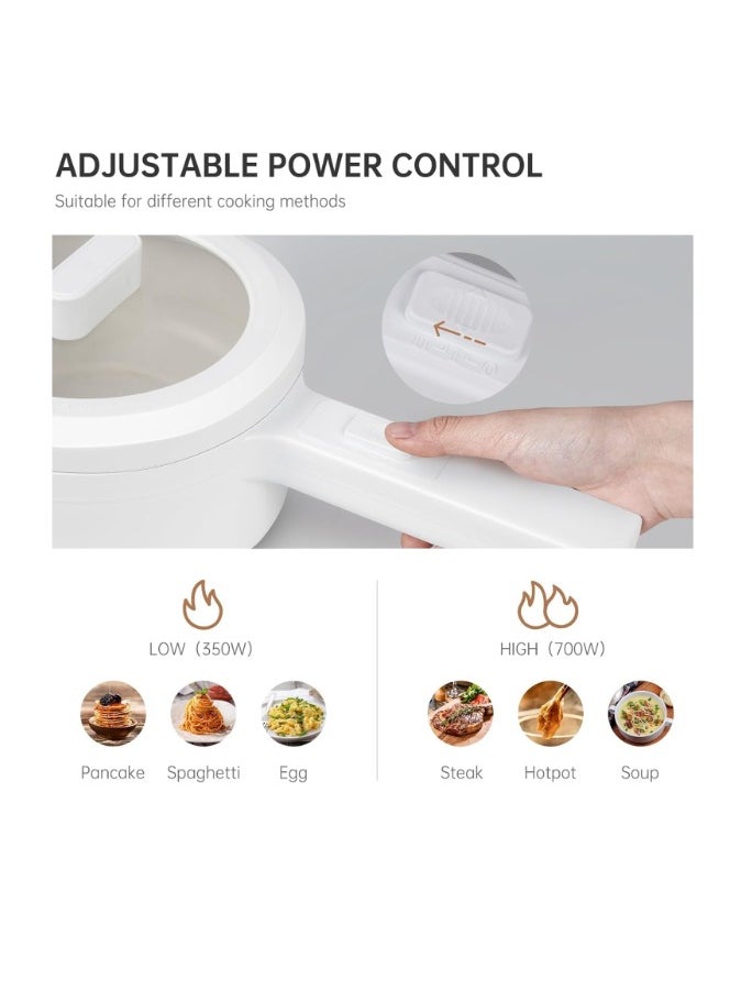 Electric Cooking Pot 700W Non Stick Rapid Multifunction Cooker with Lid 2 Modes White