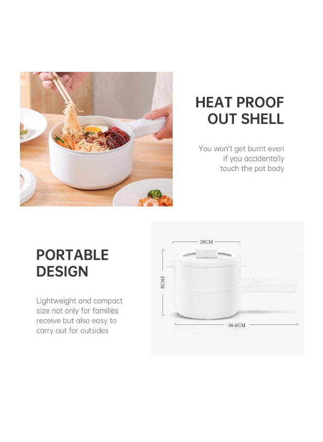 Electric Cooking Pot 700W Non Stick Rapid Multifunction Cooker with Lid 2 Modes White