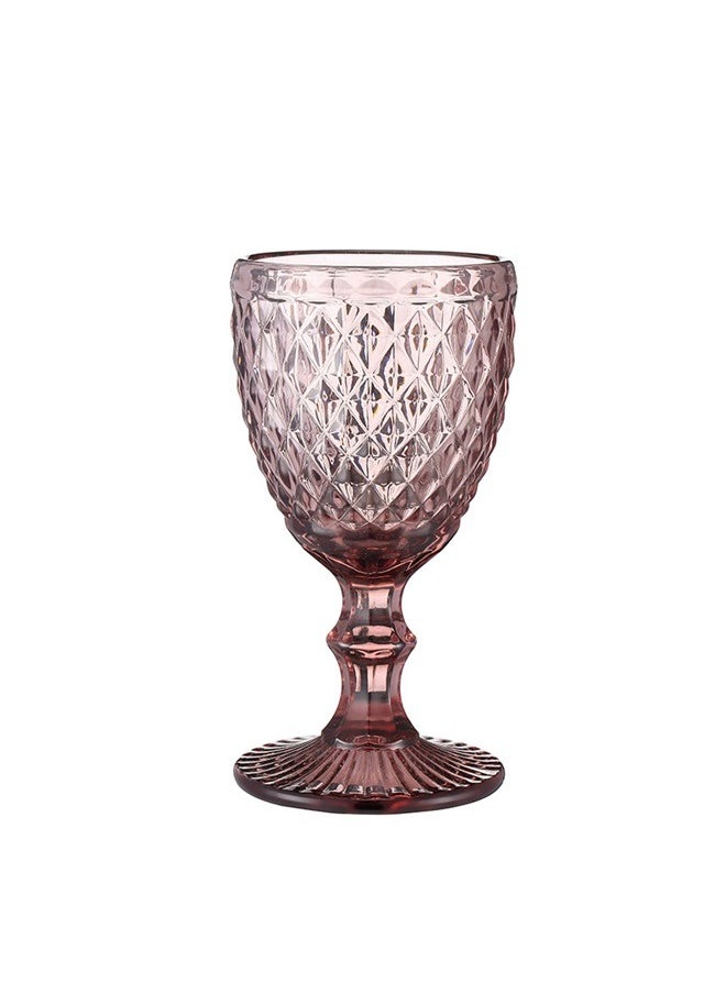2pcs Retro Vintage Relief Drinkware Glass Wine glass, 300ml Vintage Pattern Embossed High Clear Glass Goblets for Party, Wedding (Diamond/Purple/Set of 2)