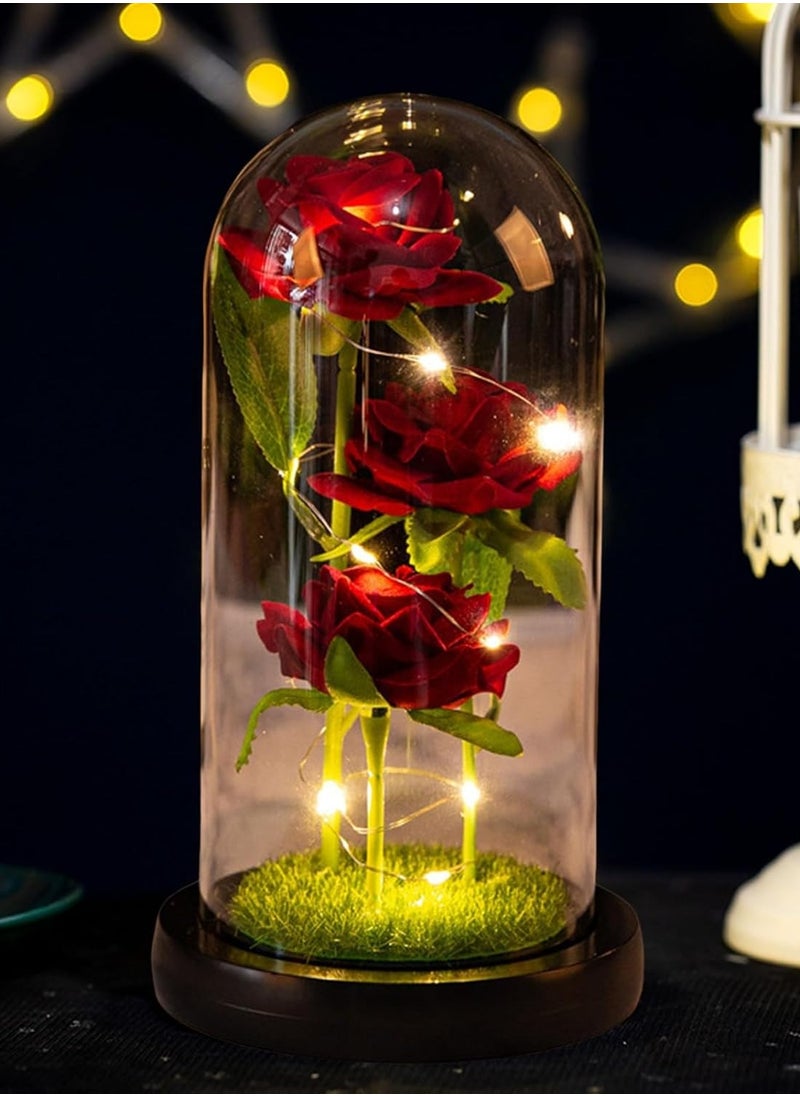 Birthday Rose Gifts, Rose Flower Gifts for Women, Beauty and The Beast Rose, Rose Flowers for Mother's Day Women Gift, Red Galaxy Rose Flowers in A Glass Dome for Girlfriend, Wife