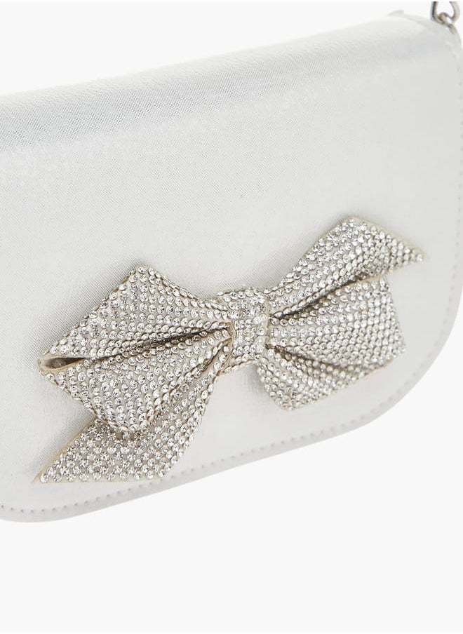 Girls Bow Embellished Crossbody Bag with Chain Detail Strap and Flap Closure