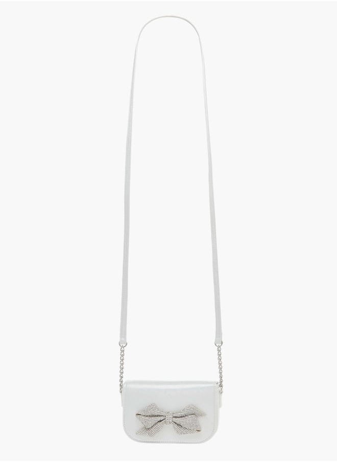 Girls Bow Embellished Crossbody Bag with Chain Detail Strap and Flap Closure