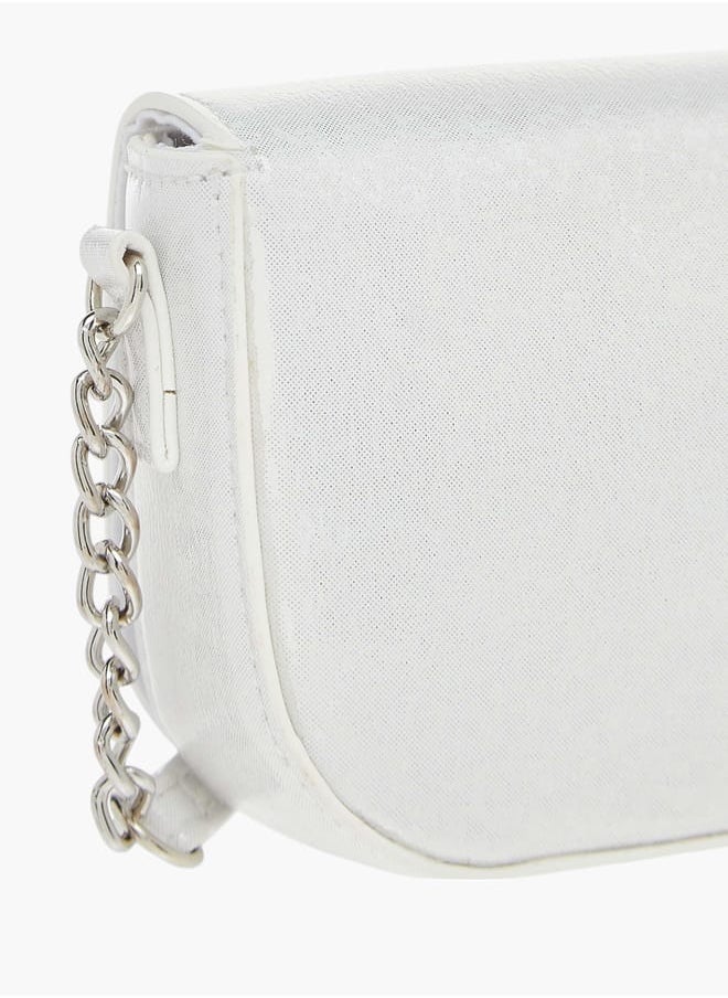 Girls Bow Embellished Crossbody Bag with Chain Detail Strap and Flap Closure