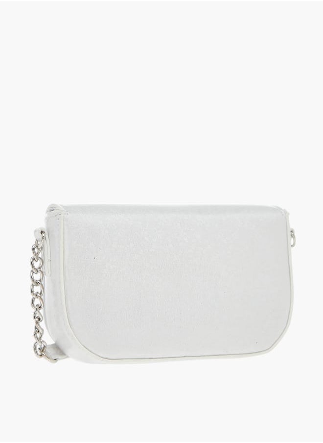 Girls Bow Embellished Crossbody Bag with Chain Detail Strap and Flap Closure
